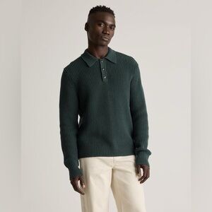 Quince 100% Organic Cotton Fisherman Polo Sweater dark spruce green size medium